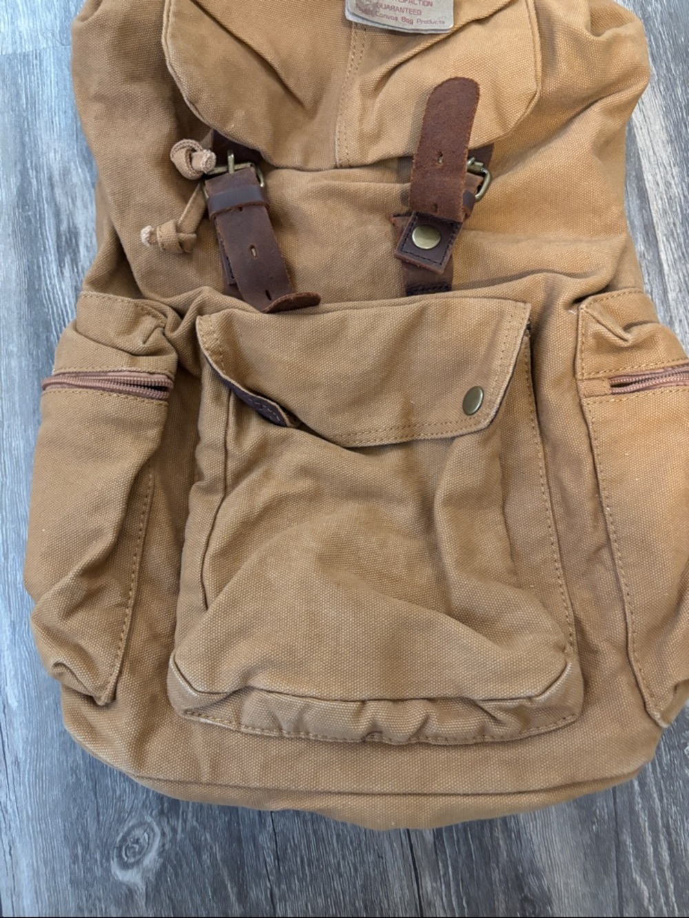 Unbranded Men's Canvas Backpack in Tan with Leather Accents - Picture 3 of 5